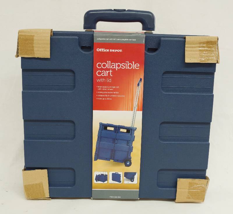 lot 1257 image: Rolling Collapsible Crate Cart with Lid and Telescoping Handle - NEW See photos This is handy