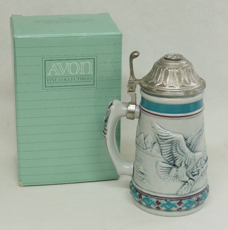 lot 1966 image: Mini Stein Collection The Bald Eagle by Avon Fine Collectibles - In original box w papers MINT 1990