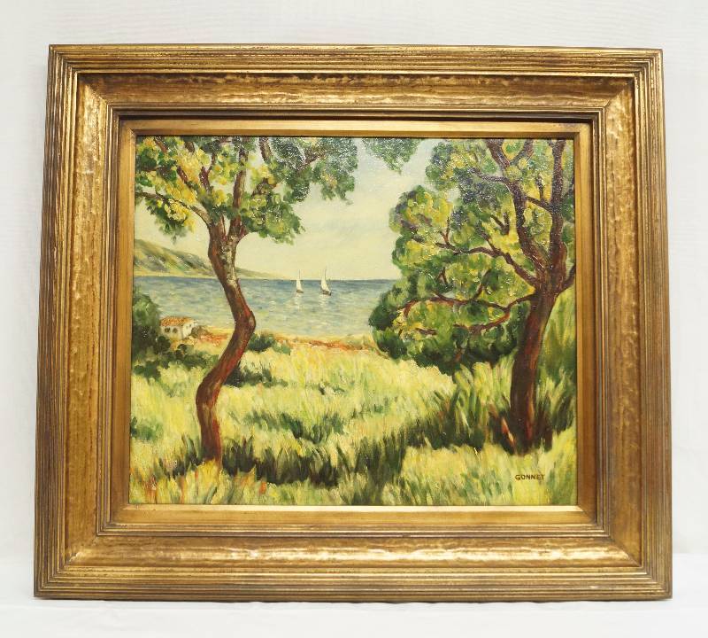 lot 4780 image: Large, Original OIL PAINTING by GONNET - Beautiful Painting in an AMAZING FRAME