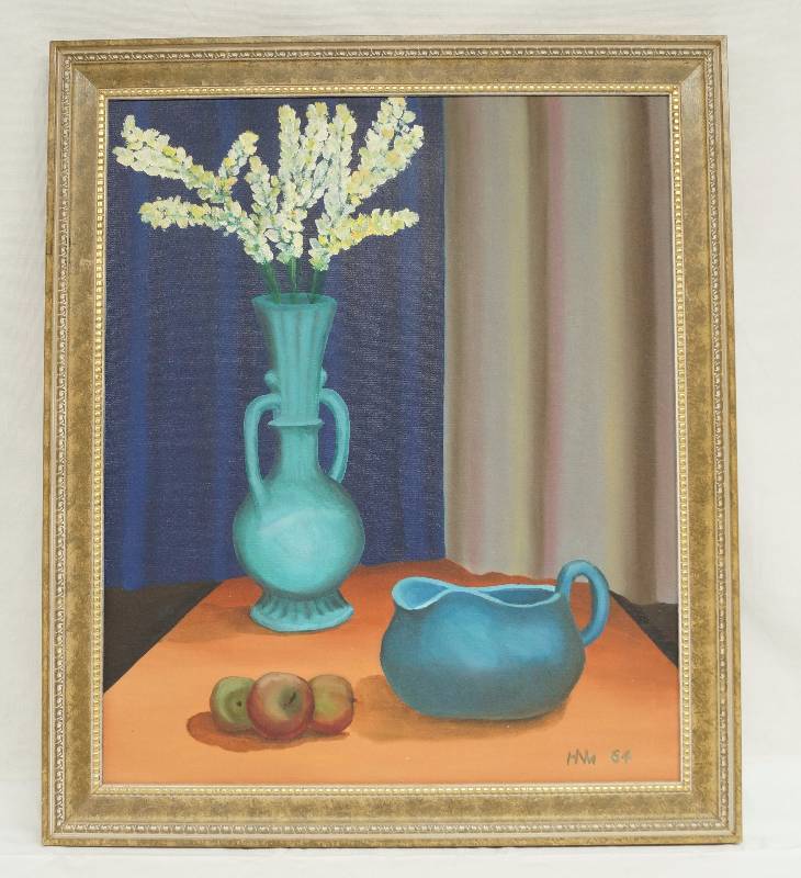 lot 4781 image: Original Still Life Oil Painting by HNM 1964 - in a VERY NICE Frame
