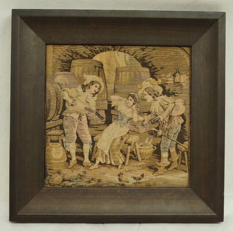 lot 4811 image: Vintage Tapestry Square - Framed and padded - VERY NICE See Photos approx 9x9 (frame is 13.5 x 13.5)