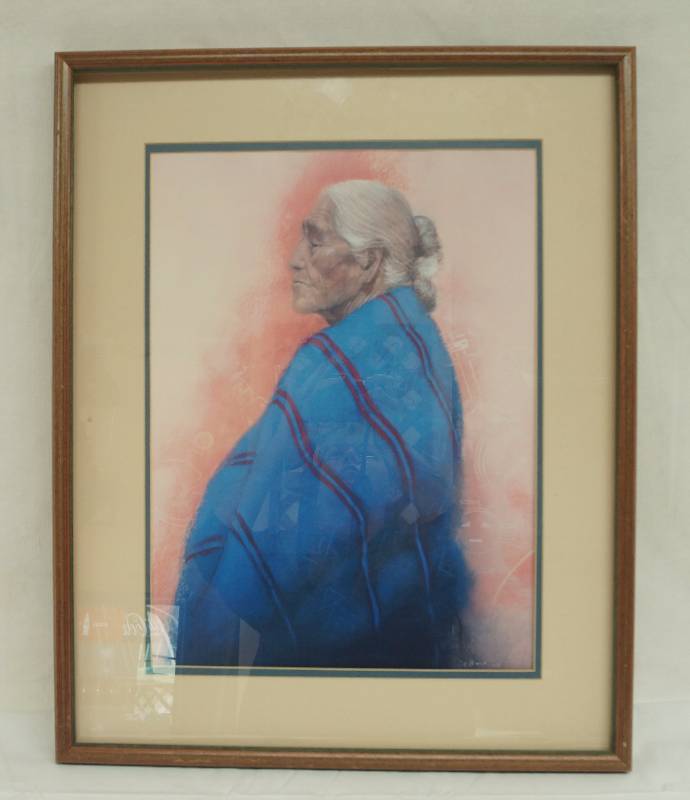 lot 4821 image: Print of a Native American Woman - by C Beck. 1981 - Nicely Matted and Framed - BIG - 21 x 26 framed