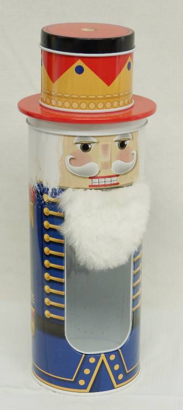 lot 4834 image: Nutcracker Tin Storage Container w two compartments VERY CLEAN LIKE NEW