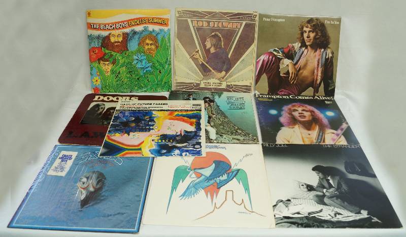lot 1033 image: Lot of Record Albums - 1970s ROCK n ROLL - Eagle, Doors, Beach Boys, Peter Frampton, Moody Blues and More See Photos