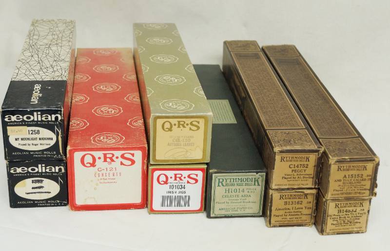 lot 1037 image: Vintage Player Piano Music Rolls - LOT of 10 - RYTHMOIK, QRS, AEOLIAN - EXCELLENT CONDITION - see photo