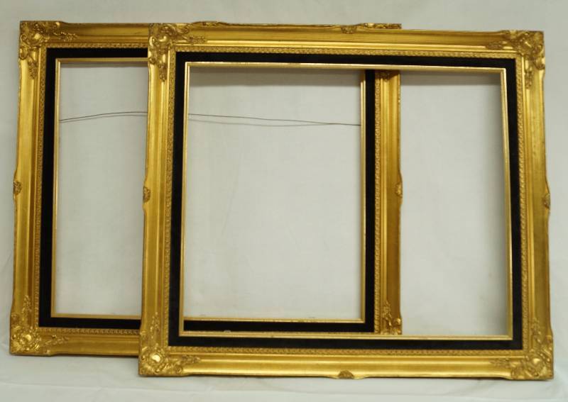 lot 1048 image: Lot of 2 Matching, Large, Ornate Gold and Black Picture Frames - view-able area is 20 x 24 - VERY NICE