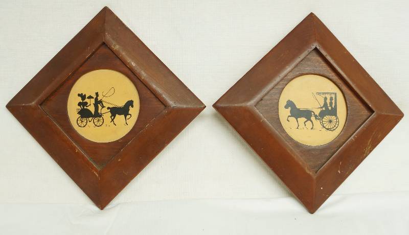 lot 6090 image: Set of 2 Silhouette Art Pieces - Carriage Ride - mounted at 45 degree angles - Very unique
