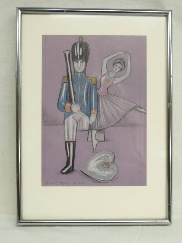 lot 6095 image: Original Pastel Painting of the Nutcracker and Ballet Dancer on purple paper - framed - cool by Steven Russell SB 1986 - cool