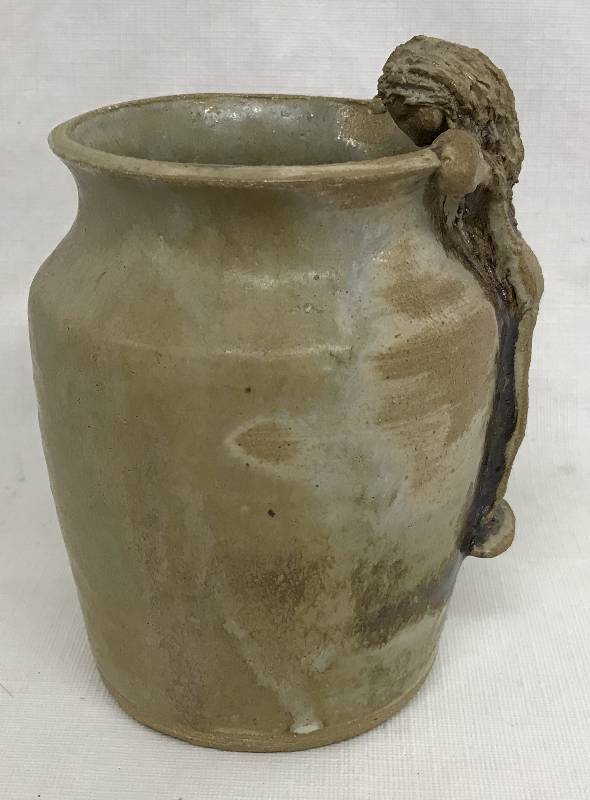 lot 2021 image: Unique Stoneware Pottery Vase with a girl peering inside - COOL Signed by the artist