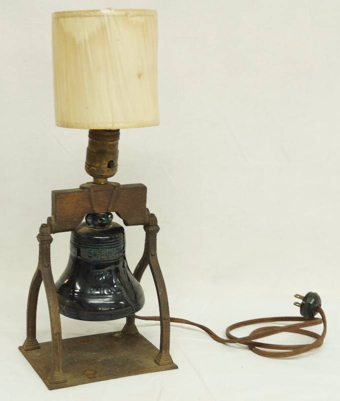 lot 6173 image: Vintage Liberty Bell Clock - Unique Design - works Metal Base - Great Decor