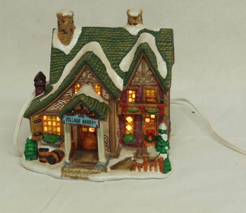 lot 6189 image: Christmas Village - Porcelain Lighted Bakery - works