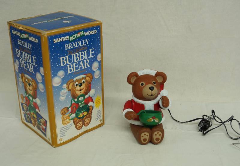 lot 6192 image: Christmas Bear Blows Bubbles Bubble Bear - WORKS in original box.