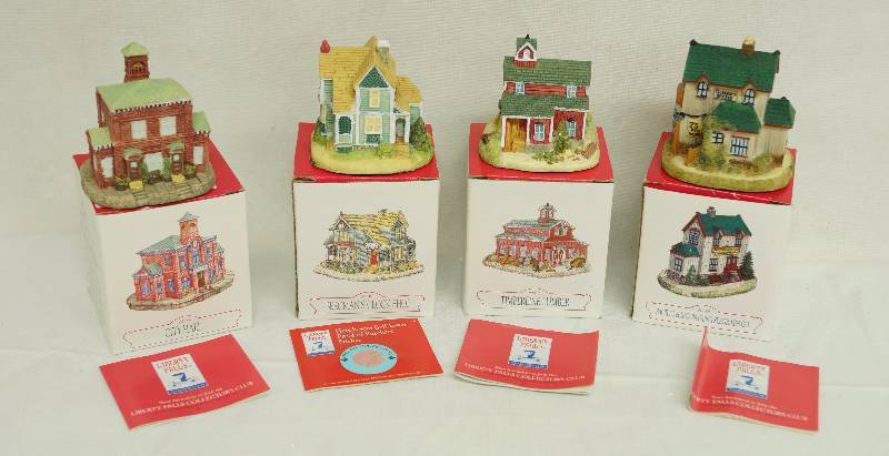 lot 6197 image: Lot of 4 - Tiny Christmas Village Figurines - From LIBERTY FALLS - w Original Boxes - See Description