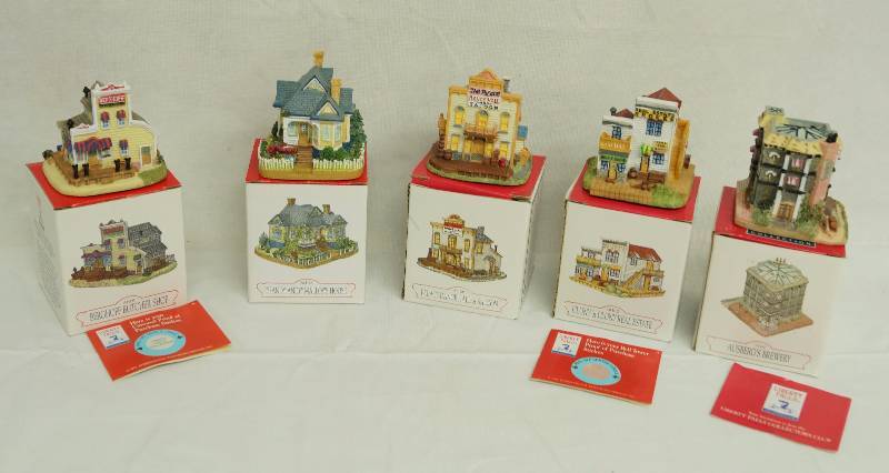 lot 6198 image: Lot of 5 - Tiny Christmas Village Figurines - From LIBERTY FALLS - w Original Boxes - See Description