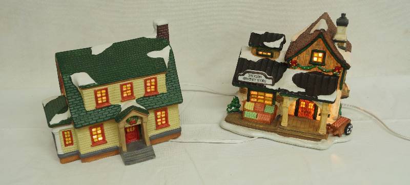 lot 6199 image: Christmas Village - Lot of 2 - Cottage and Grocery Store - Works Connected