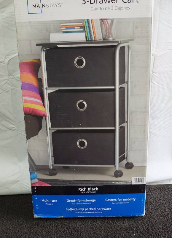 lot 6256 image: Mainstays 3 Drawer Cart - Great for Storage - In Box
