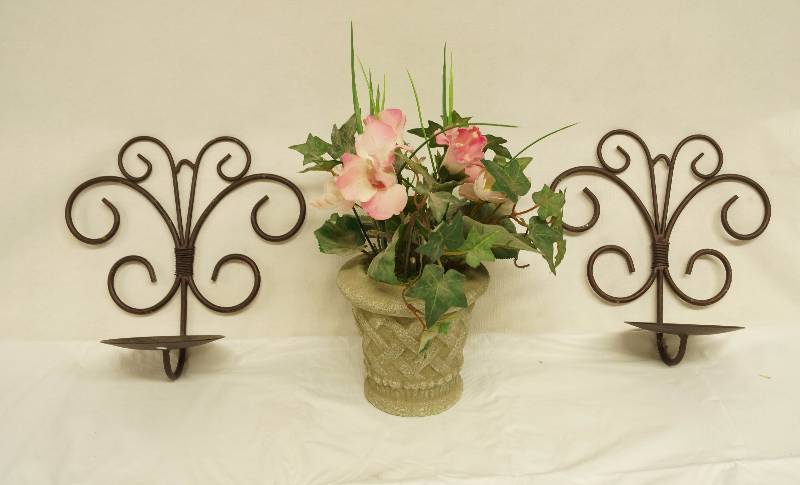 lot 6286 image: Wall Shelf or Candle Holders and Small Plant