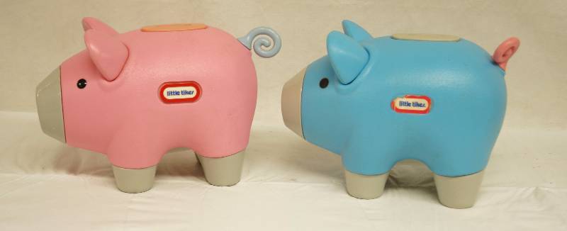 lot 6302 image: Cute LITTLE TIKES Piggy Banks - Pink & Blue