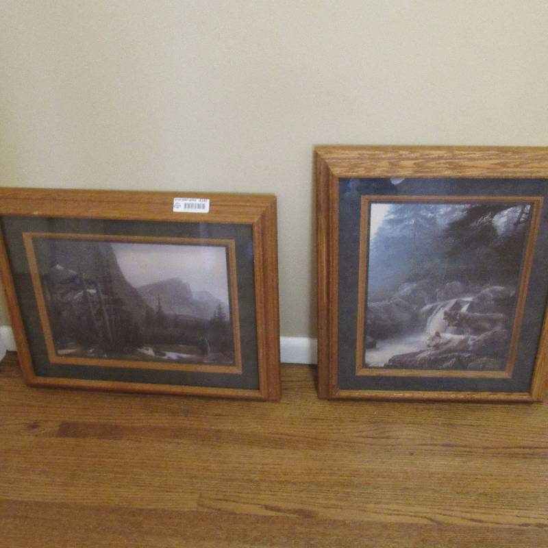 lot 4140 image: Set of 2 Outdoor Scenery Pictures w. Oak Frames - Nice Decor