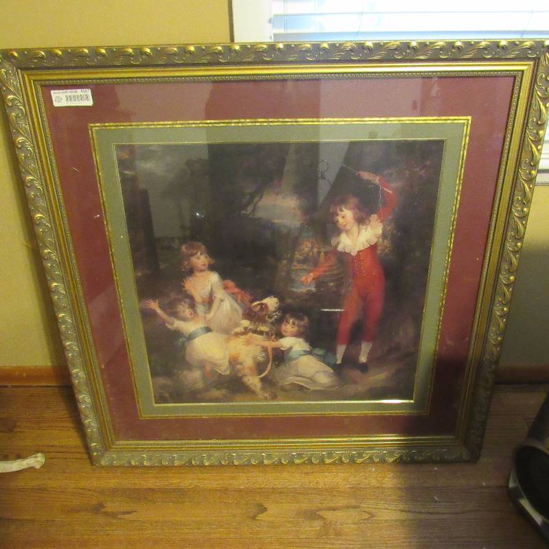 lot 4147 image: Large Colonial Style Picture wGold Metal Frame