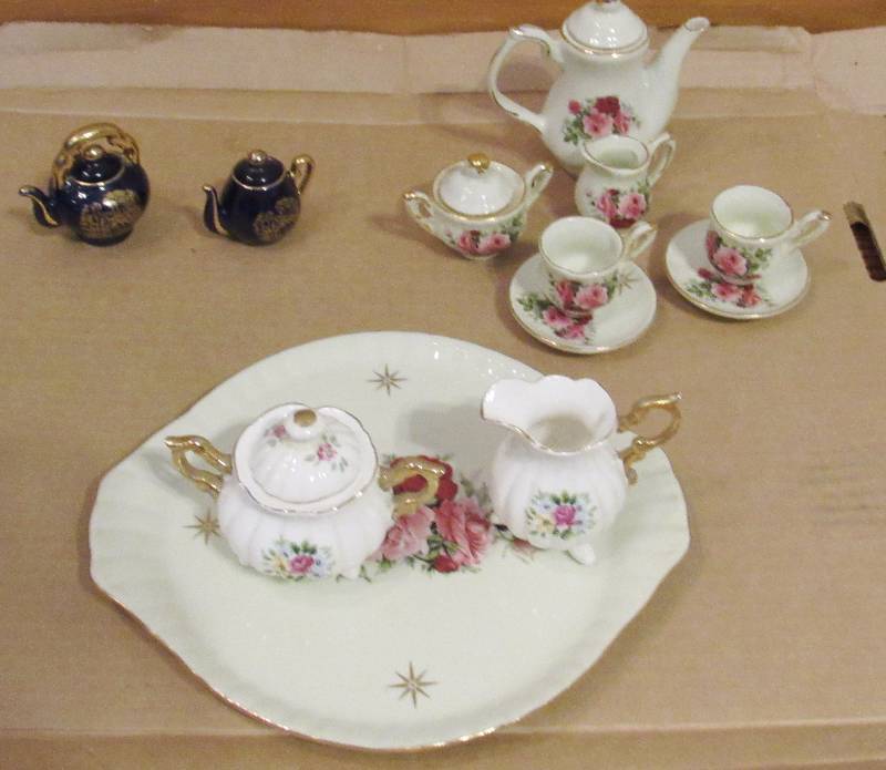 lot 4153 image: 12pc. Hand Painted Rose Design Miniature Tea Set