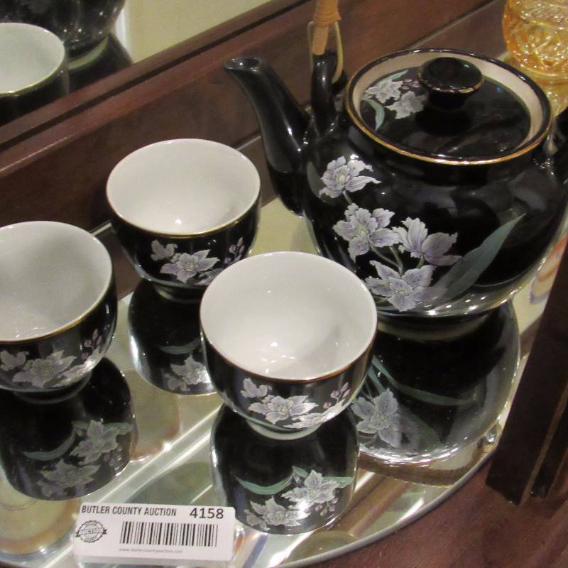 lot 4158 image: 4pc. BlackWhite Asian Style Tea Set