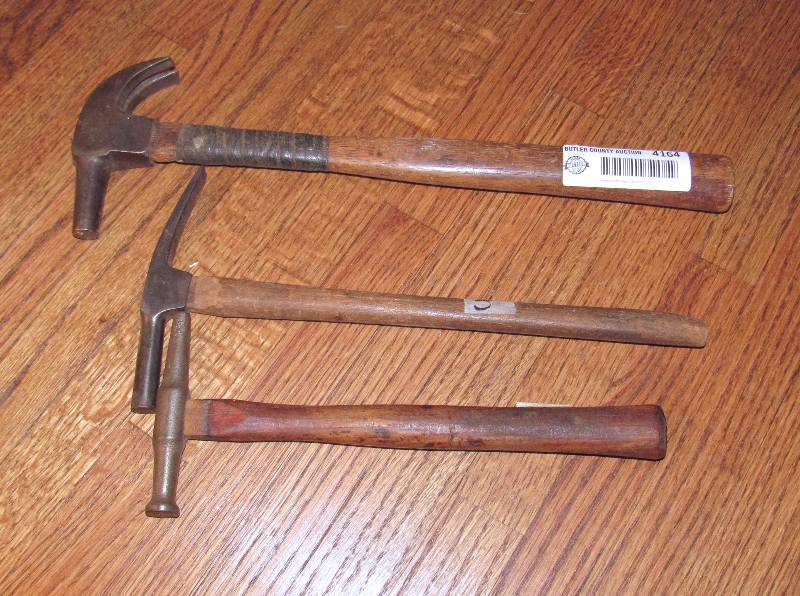 lot 4164 image: 3pc. Wood Handled Precision Hammers