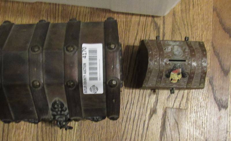lot 4170 image: 2pc. WoodMetal Treasure Chest Decor Pieces
