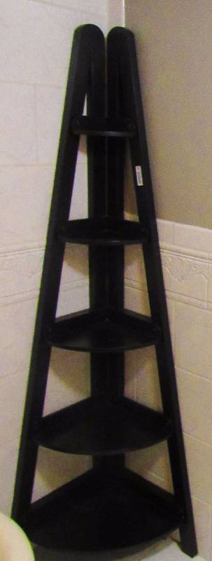 lot 4209 image: 6 Black Wood Corner Shelf with 5 Shelves