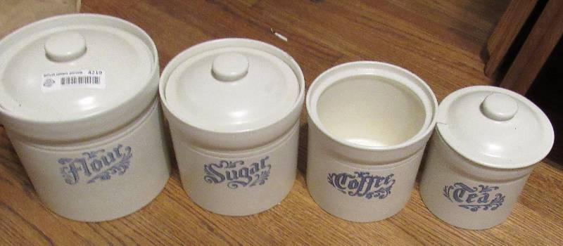 lot 4219 image: 4pc. Canister Set - Blue & Beige