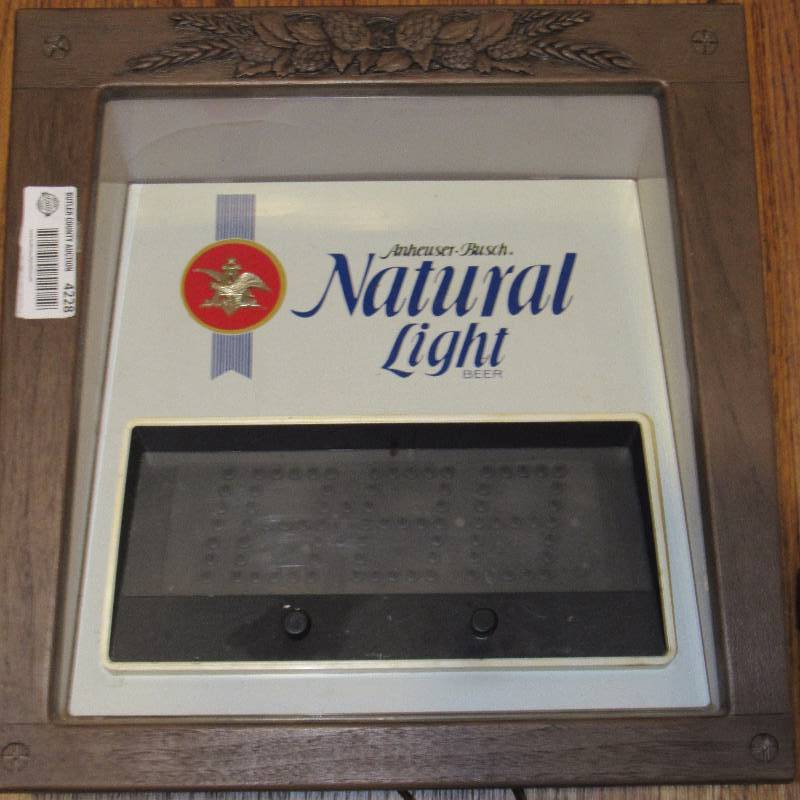lot 4228 image: Natural Light Brand Bar Light Clock - See description