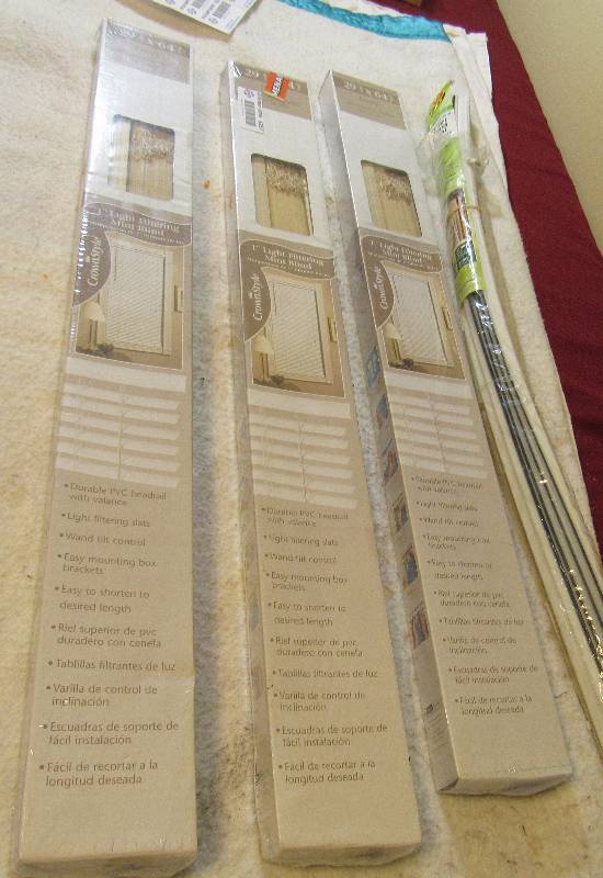 lot 4257 image: Lot of 1 Pkg Door Seal & 3 - 1 Mini Blinds - NEW IN BOXES Size 29 wide x 64 long - Fits Window Widths 28-34 to 29-12
