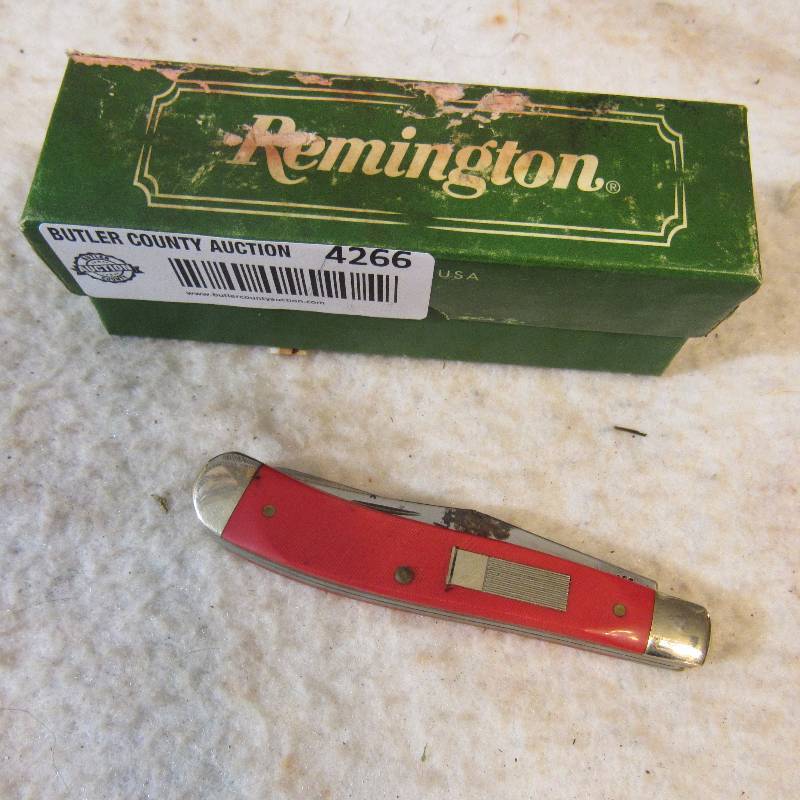 lot 4266 image: Antique Remington Pocket Knife - Red  Silver - 2 blade w original box