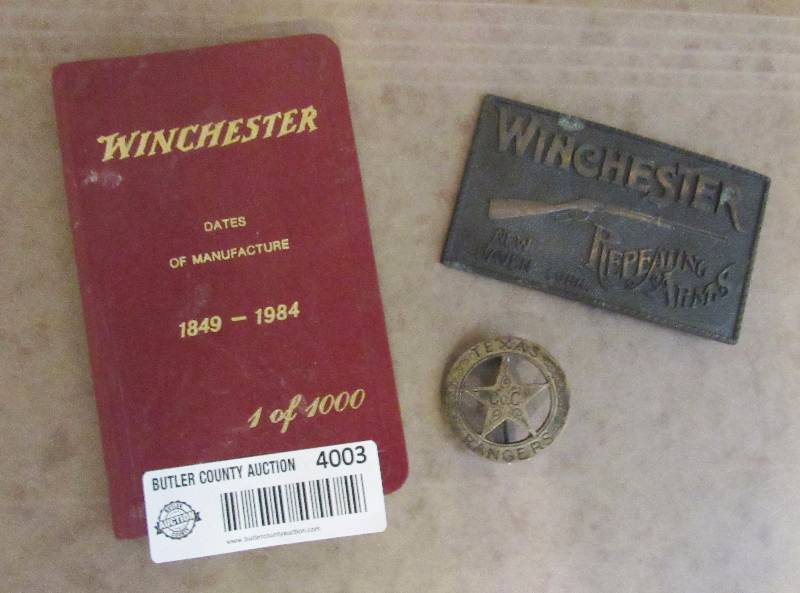 lot 4003 image: WINCHESTER Buckle and Book and TEXAS RANGERS PIN - WOW