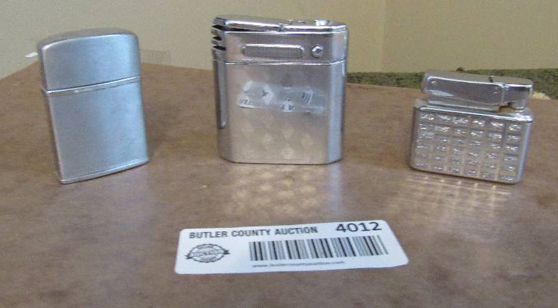 lot 4012 image: Lot of 3 Vintage  Antique Cigarette Butane Lighters - Kreisler, Magna, Clifton - WOW