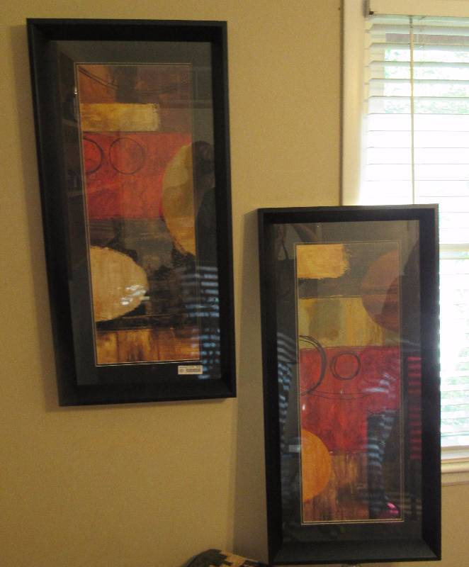 lot 4015 image: Set of 2 - Modern, Contemporary Wall Art Pieces - Framed with Glass - Nice
