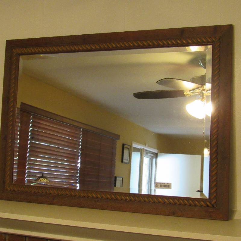 lot 4037 image: Large Decorative Hanging Wall  Mantel Mirror - 41-34 wide X 29-12 tall - Beveled Mirror - Nice