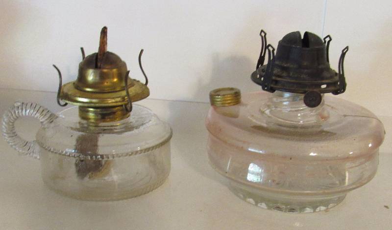 lot 4042 image: Lot of 2 Vintage Oil Lamps - no globes