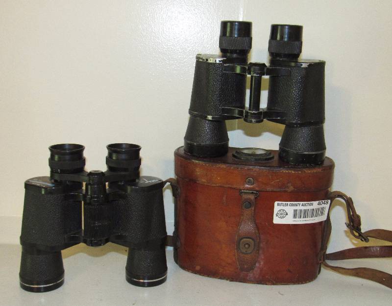 lot 4048 image: Lot of 2 Pairs of Binoculars - 1 w vintage U.S. Naval Gun Factory case w compass - see description