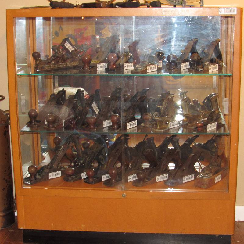 lot 4059 image: Wood and Glass Display Case - 3 Glass Shelves (contents NOT included)