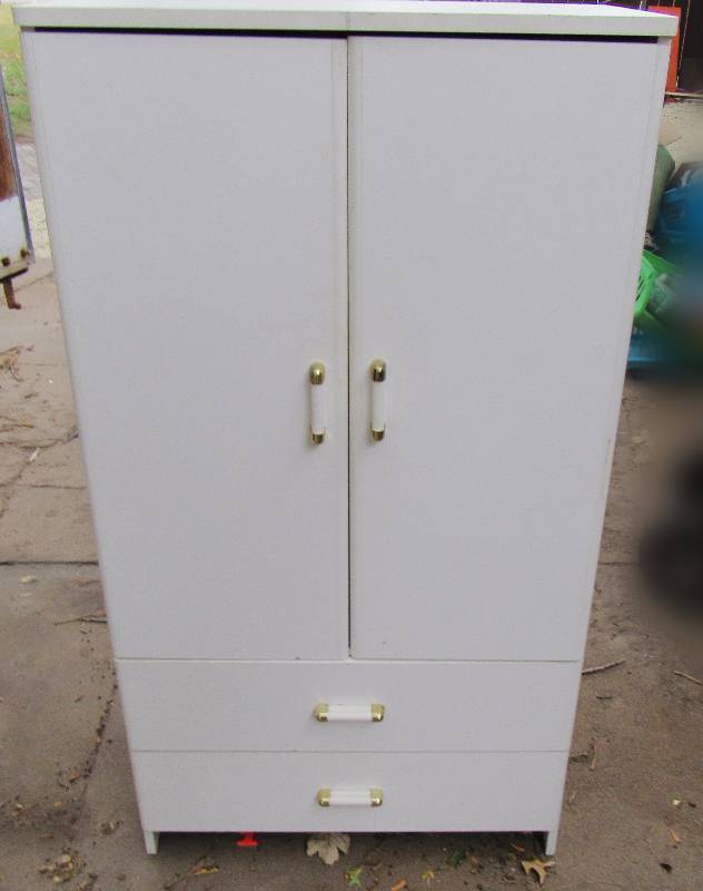 lot 4236 image: Armoire Dresser - 2 shelves inside top cabinet - two drawers below - white - see photos