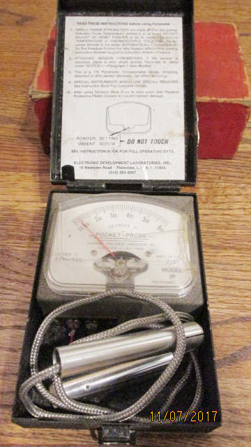 lot 4108 image: Single Rage Pyrometer - Pocket Probe 50 deg F to 600 deg F - M# IP in box