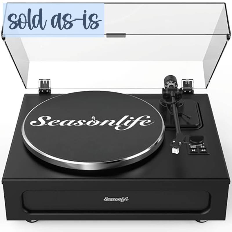 lot 33673 image: Retails $190 $$Record Player High Fidelity Turntable for Vinyl Records Built-in 4 Stereo Speakers All-in-One Vinyl Player Belt Drive Turn Table with MM Cartridge ATN-3600L Stylus 33 45 Speed Bluetooth Classic Black