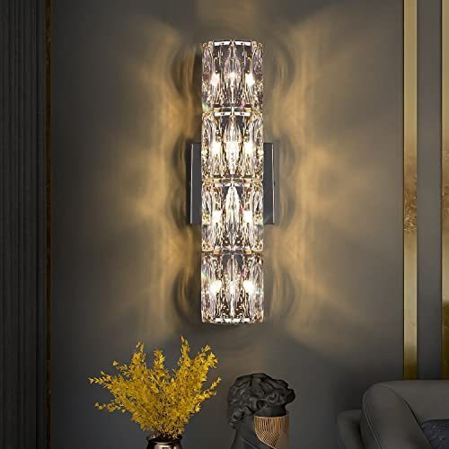 lot 25815 image: $$ Crystal Wall Sconces,Modern Luxury Light Fixtures,Indoor Chrome Lamp,Elegant Vanity Wall Lighting Mount for Living Room Bedroom Bathroom Hallway Doorway Stairway Bedside