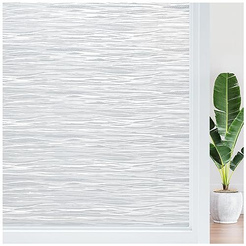 lot 25831 image: Haton Window Privacy Film, Frosted Glass Window Film, Non-Adhesive Removable Static Cling Window Clings, UV Blocking Window Stickers, Opaque Decorative Window Covering for Door Home 23.6 x 118.1