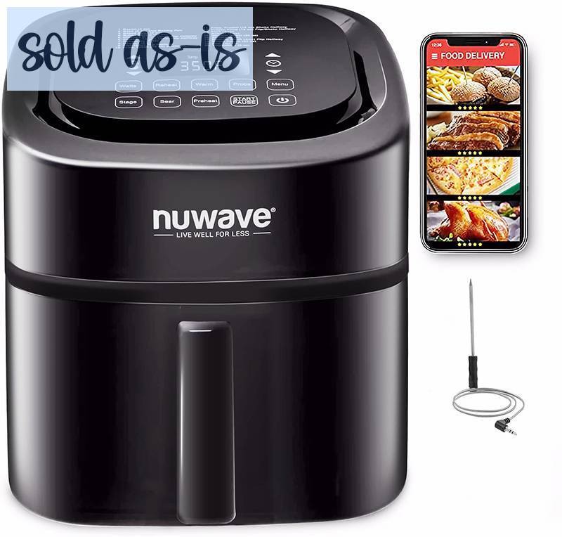 lot 25863 image: $$ Nuwave Brio 8-Qt Air Fryer, Powerful 1800W, Easy-to-Read Cool White Display, 50°-400°F Temp Controls, 100 Pre-Programmed Presets & 50 Memory Slots, Integrated Smart Thermometer, Linear T Technology