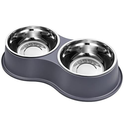 lot 35859 image: Dog Bowls Double Dog Water and Food Bowls Stainless Steel Bowls with Non-Slip Resin Station, Pet Feeder Bowls for Puppy Medium Dogs Cats