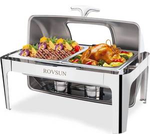 lot 19213 image: $$ ROVSUN Roll Top Chafing Dish Buffet Set,NSF 9 Quart Rectangular Stainless Steel Chafer for Catering,Buffet Servers and Warmers Set with Glass Window for Wedding, Parties, Banquet, Events,2 Half Size