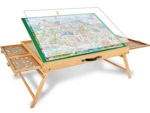 lot 19216 image: $$ ALL4JIG 1500PCS Portable Puzzle Table with Legs, 25x34Adjustable Jigsaw Wooden Puzzle Board with 4 Drawers & Cover Birthday Gift for mom, 3-Tilting-Angle Jigsaw Puzzle Table for Adults
