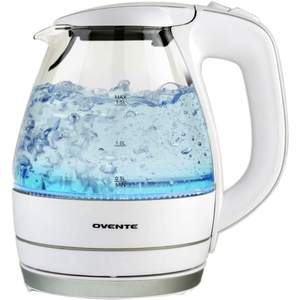 lot 19226 image: OVENTE Glass Electric Kettle Hot Water Boiler 1.5 Liter Borosilicate Glass Fast Boiling Countertop Heater - BPA Free Auto Shut Off Instant Water Heater Kettle for Coffee & Tea Maker - White KG83W